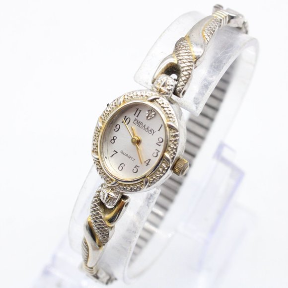 EMBASSY Watch Womens Silver Tone Stainless Steel Classic Oval Rhinestones Dial - Picture 1 of 8
